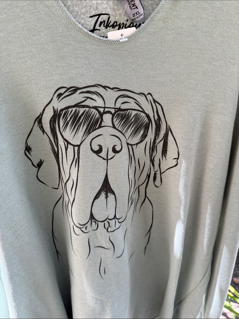 Light Sage Green Dog Graphic Pullover Sweater by